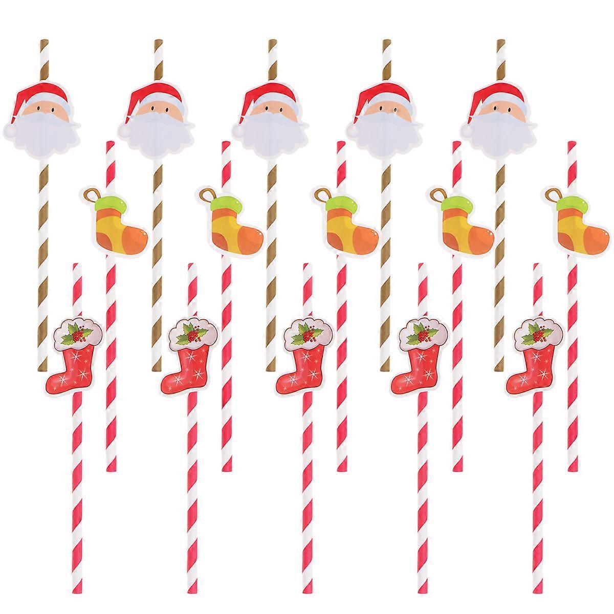 Paper Straws For Drinking Christmas Party Supplies Assorted Color Cylindrical Straws 30Pcs