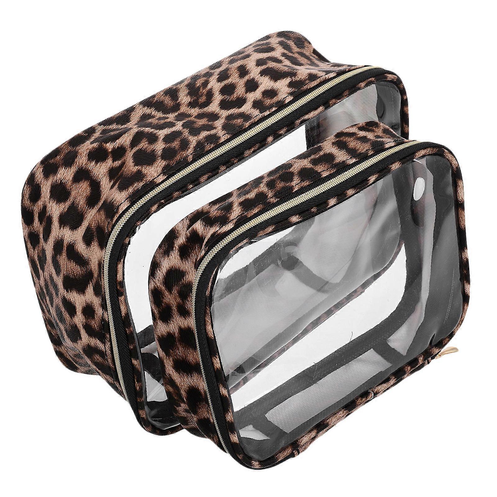 Leopard Print Travel Toiletry Bag Set 2pcs Large Clear Cosmetic Organizer Pouches for Women Lightweight Portable Storage for Travel Business Outdoor