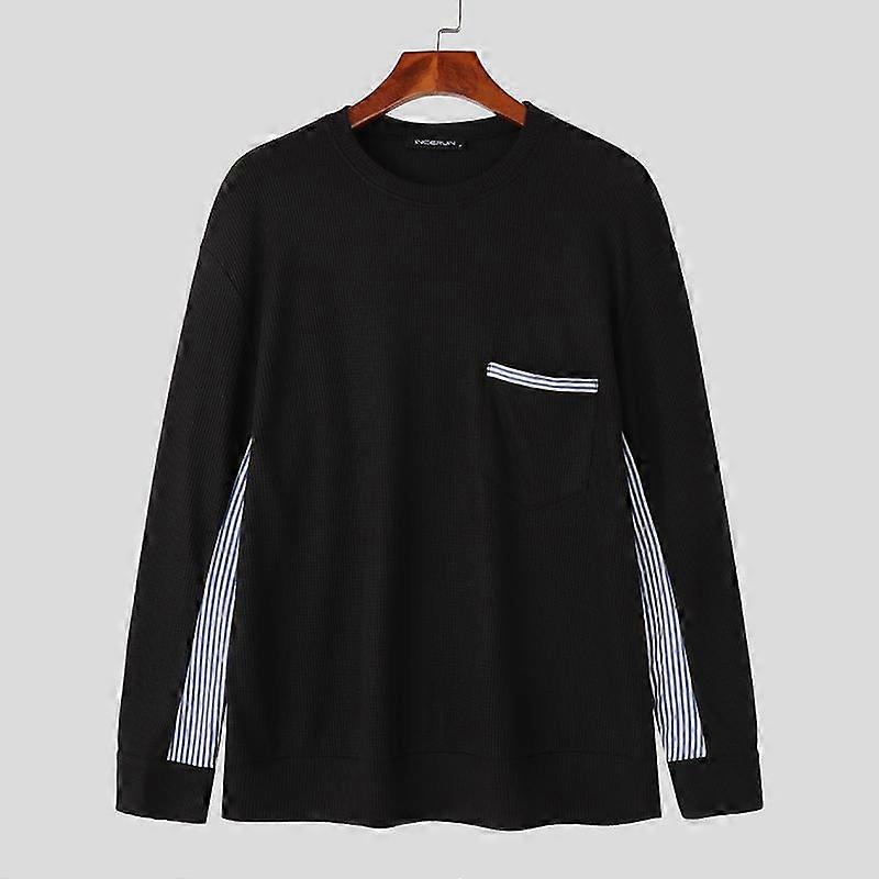 INCERUN Men Autumn Round Neck Long Sleeve Striped Patchwork Pullover Sweatshirts 