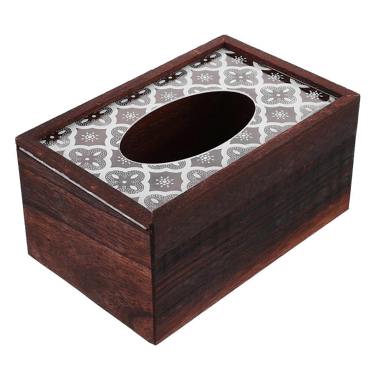 Rectangular Facial Tissue Holder Made Of Wood And Glass Suitable For Office And Dressing Table User-Friendly Dispenser Design With 1Pcs