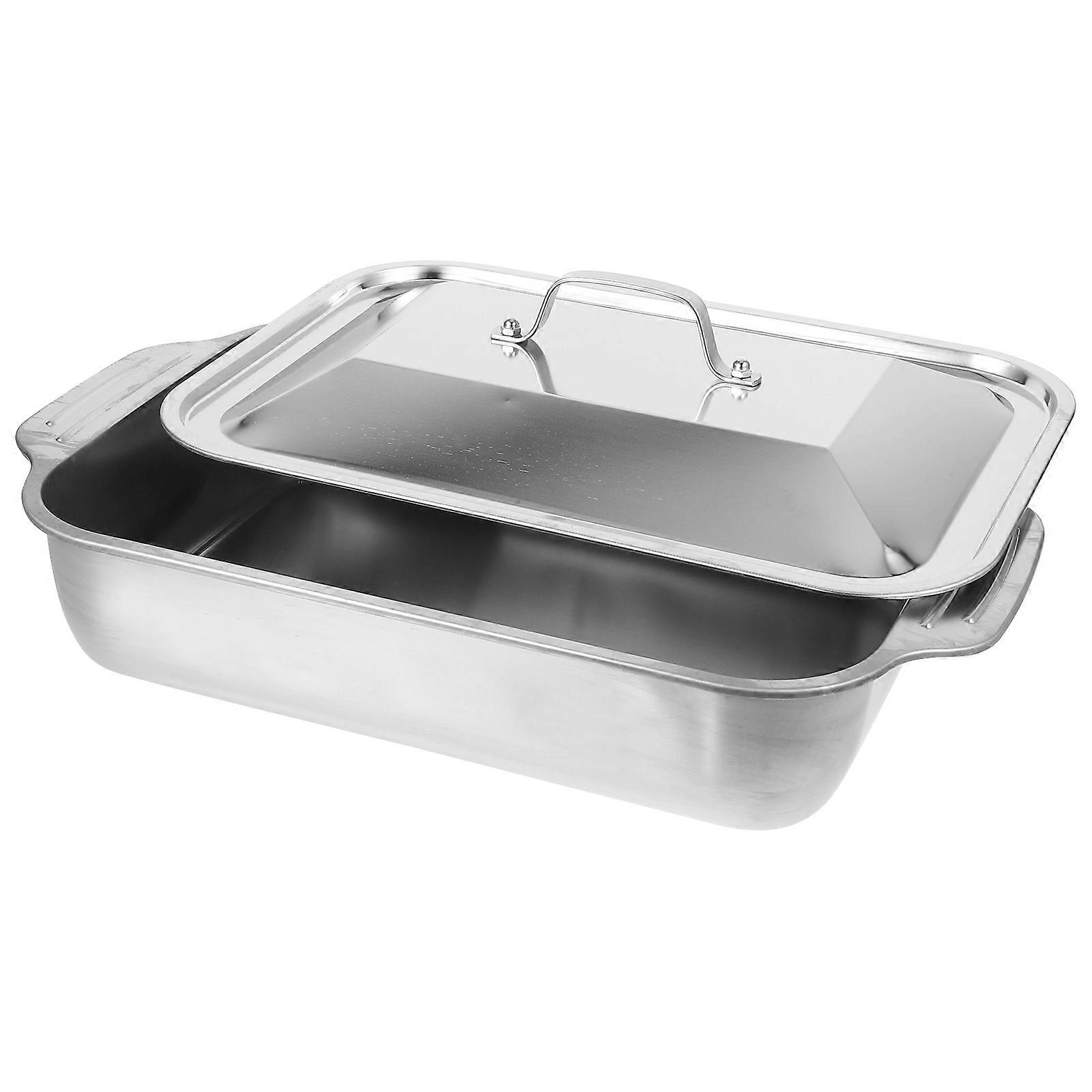 Stainless Steel Fish Plate Rectangular Deep Pan Baking Pan With Cover 1 Set