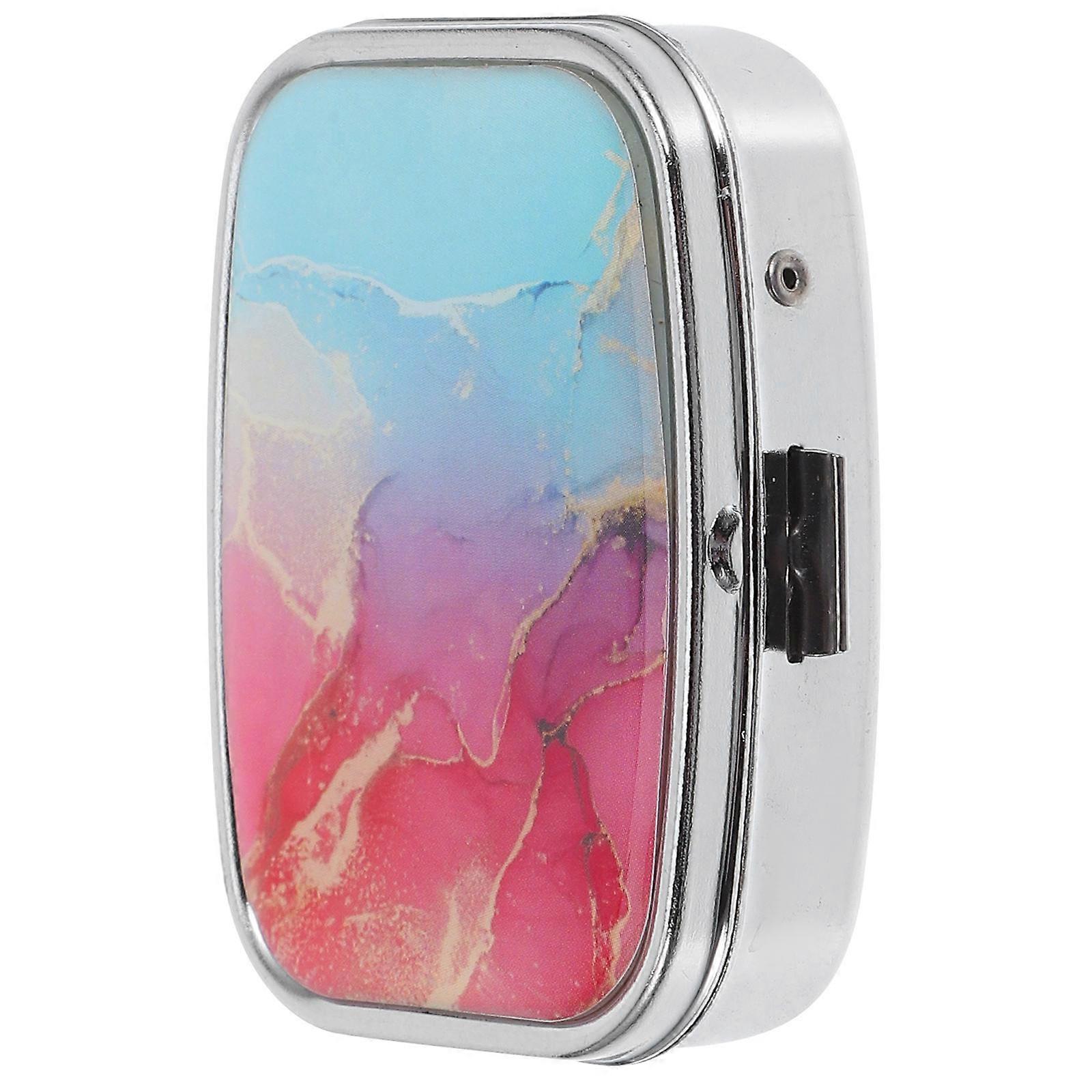 Portable Pill Case With Mirror Cute Small Pill Organizer Purse Travel Metal Pocket Pill Container For Daily Medication Storage