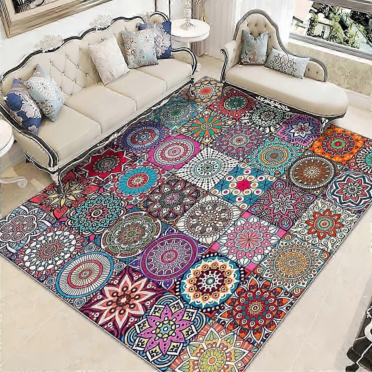 Retro koberec v etnickém stylu, bohémský protiskluzový koberec, koberec z křišťálového sametu