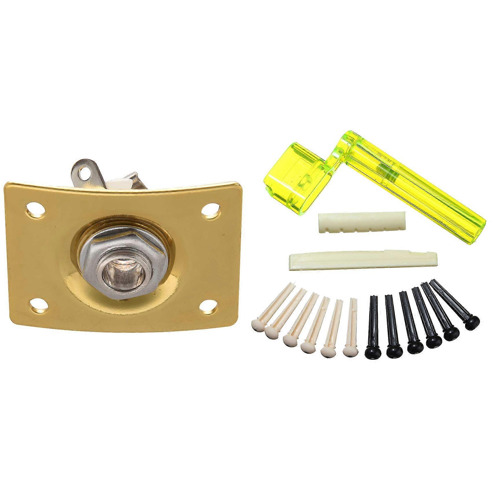 6 String Acoustic Guitar Nut Saddle + 2X String Winder +12X Bridge Pins with Square Style Jack 1/4 O