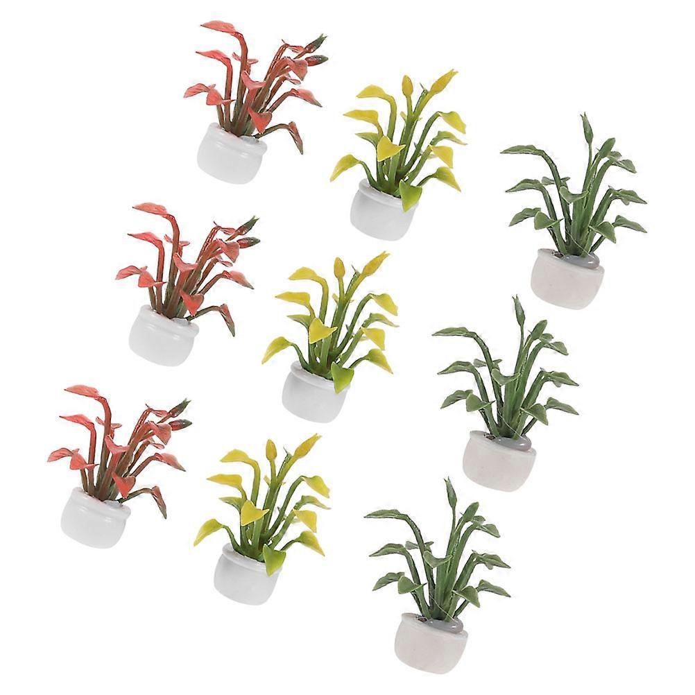 Miniature Dollhouse Décor Potted Plant Model PVC Material Collectors Hobbyists Mini House Decoration 9Pcs