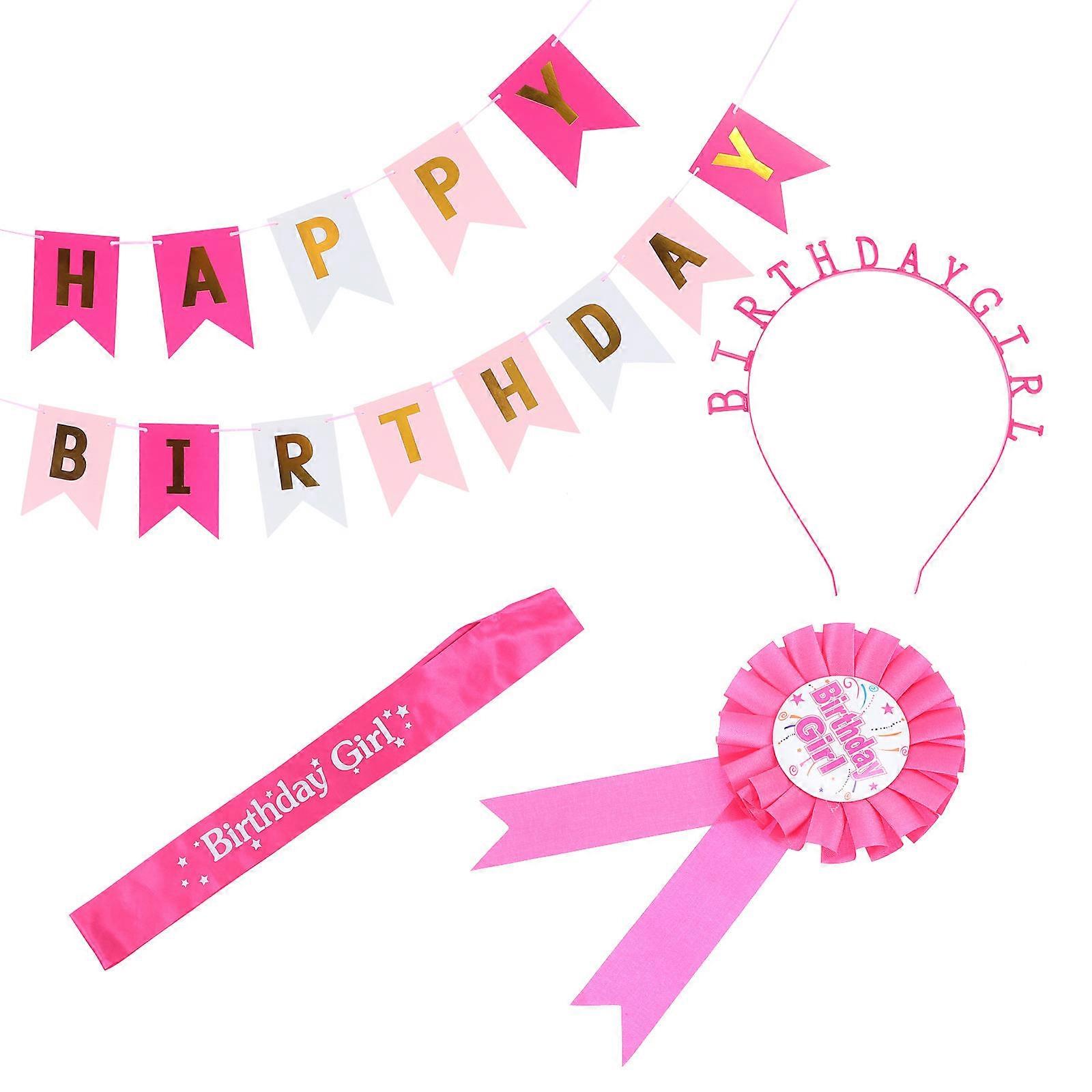 Princess Tiara Birthday Party Supplies With Sash Badge And Banner For Kids Birthday Celebration 1 Set