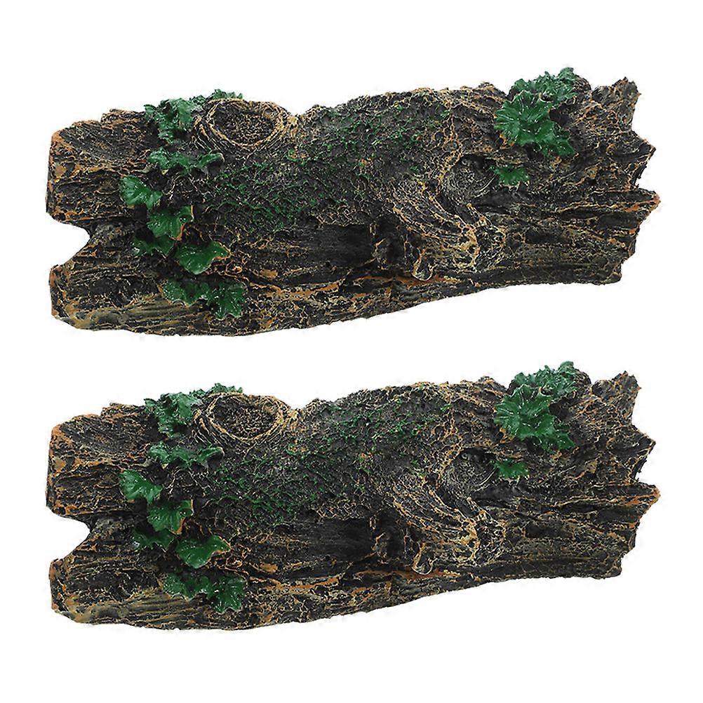 Reptile Tank Decor 2Pcs Resin Simulation Wood Reptile Hideout Durable Design Natural Environment Aquatic Habitat