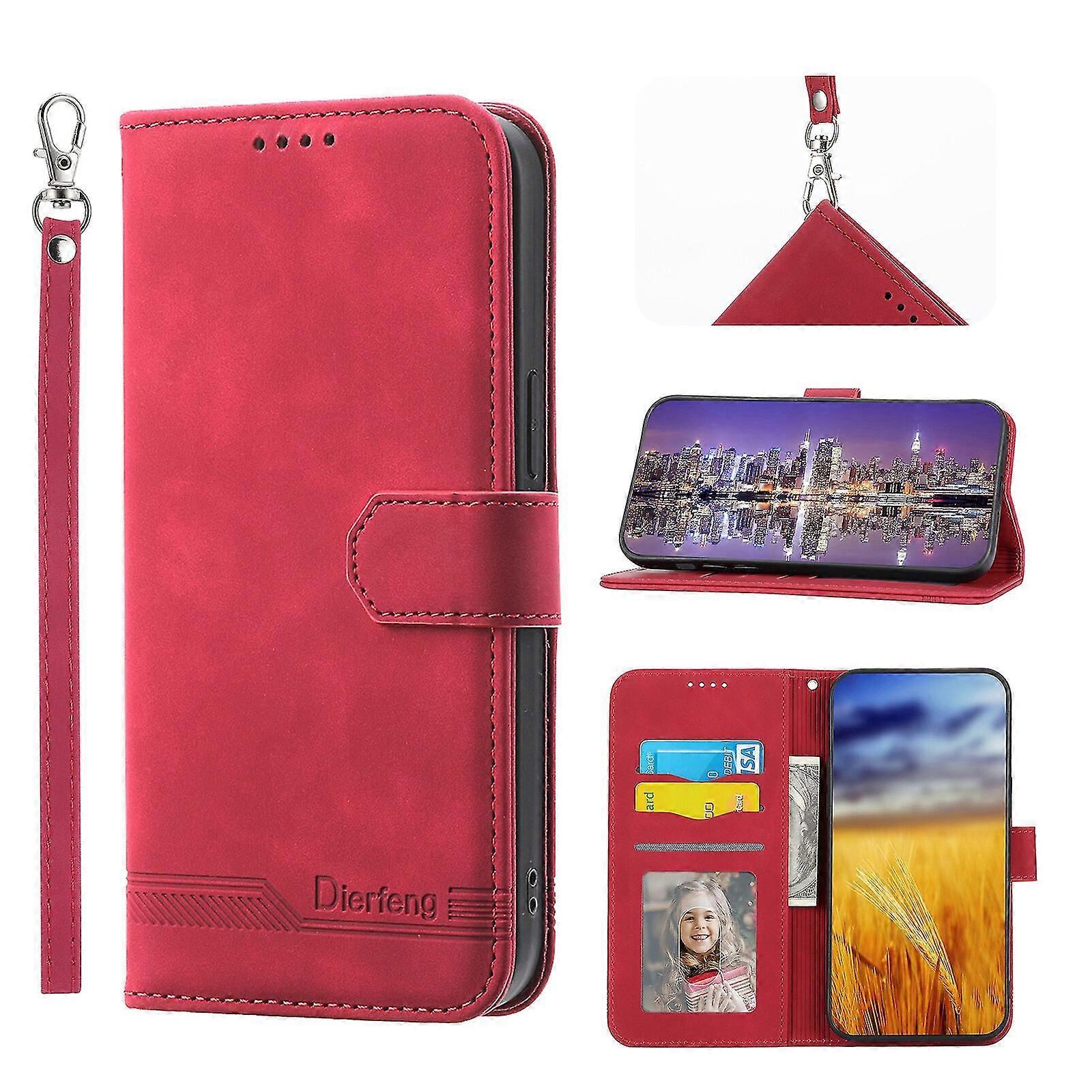 For iPhone 12 Case, Leather Wallet Flip Case With Strap
