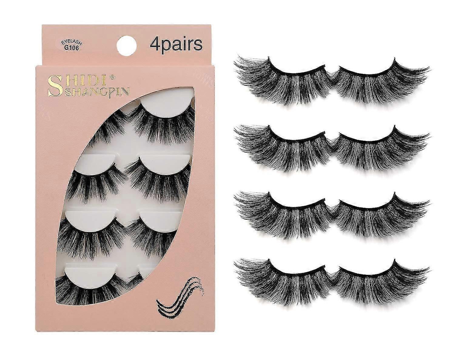 False Eyelashes 4 Pairs, 3D Fake Eyelashes Set, Reusable Natural Eyelashes