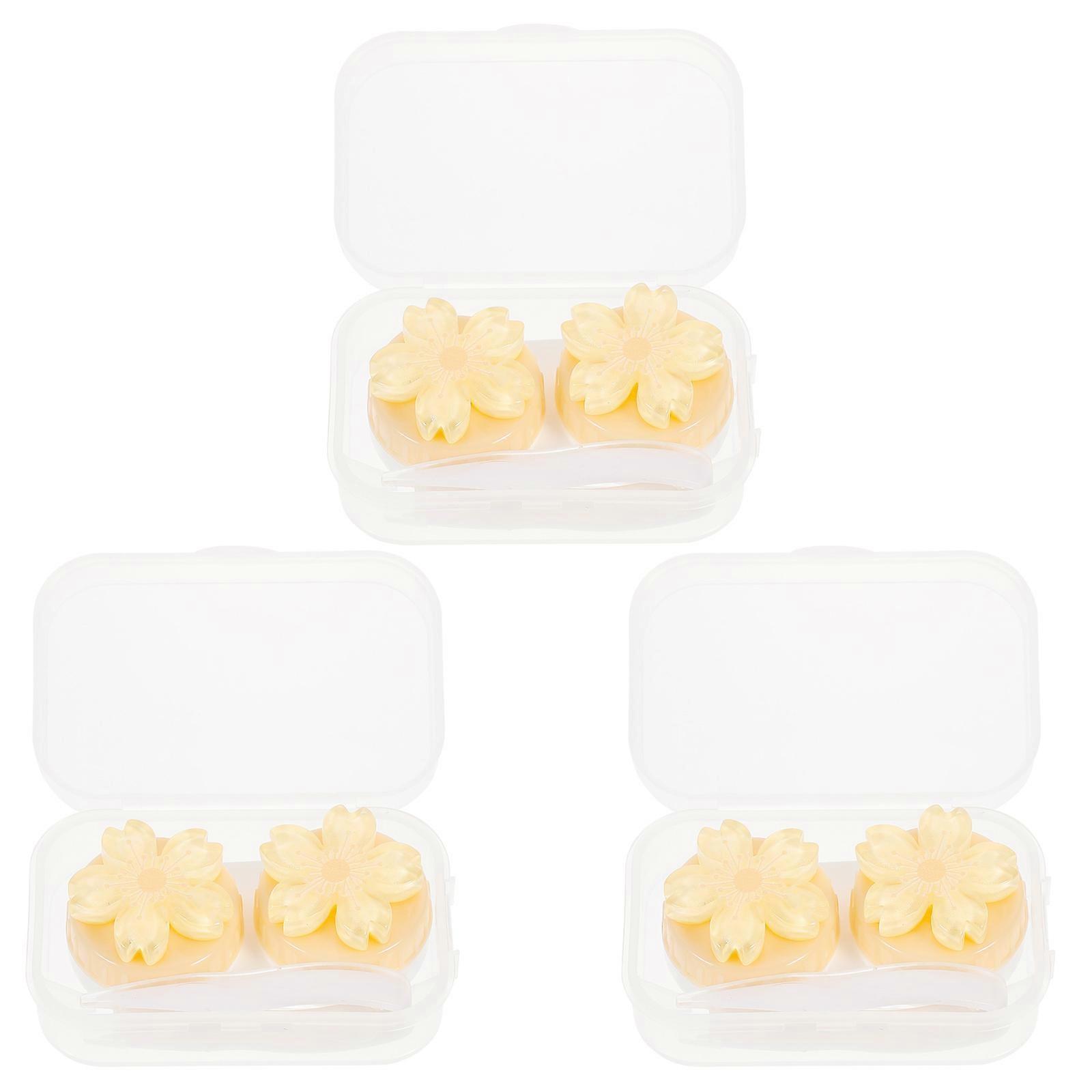 Waterproof Eye Lens Storage Boxes 3Pcs For Travel And Daily Use 7X4.5X2.5CM Yellow Minimalist Design Durable