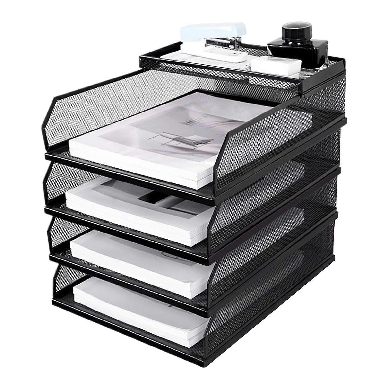 Paper storage – A4 paper mesh file rack  Vertical file folders, document holder for notebooks, bookshelves, drawers, work, home, four tiers