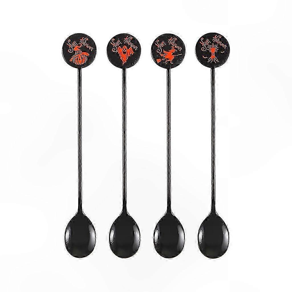 Set of 4 Long-Handle Stirring Spoons for Coffee and Tea in Stainless Steel