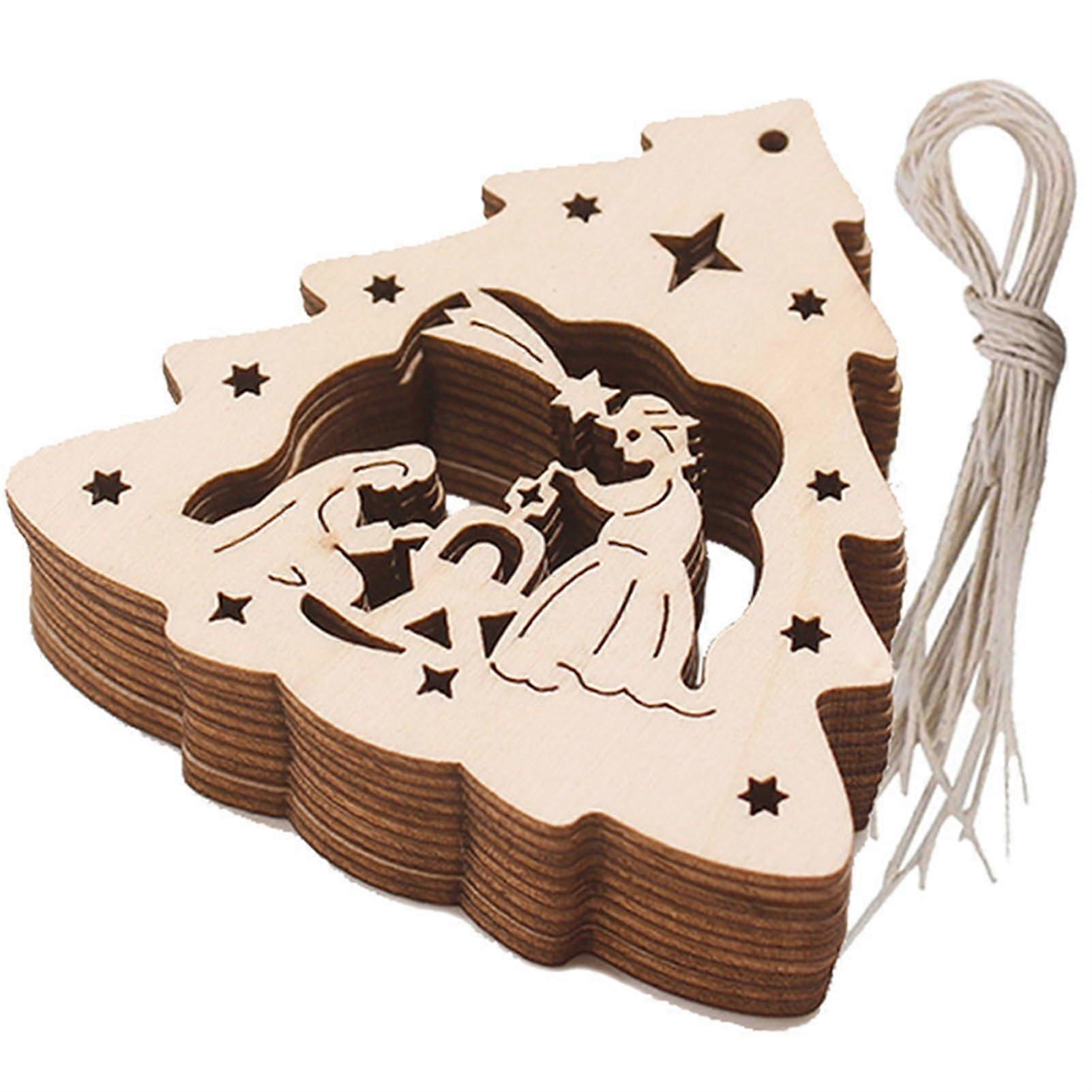 Wooden Nativity Christmas Tree Decorations 20 Pieces, Tree Shaped Nativity Scene Ornaments With Rope For DIY Crafts