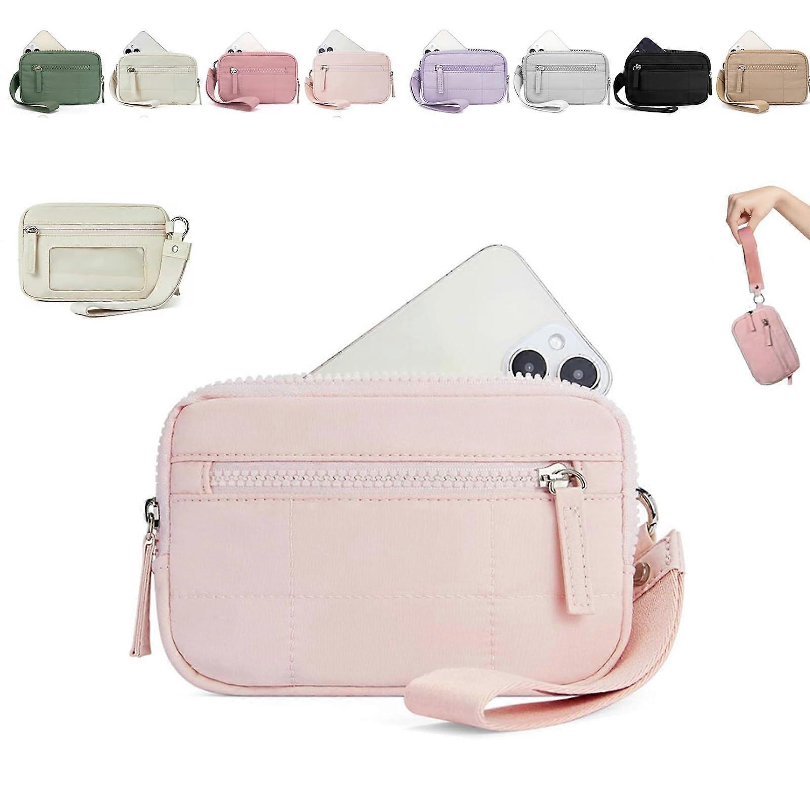 Convely Essential Wristlet Wallet Waterproof Nylon Pink Multi-Functional Zippered Holder for Phone Keys Ear Pods Cards