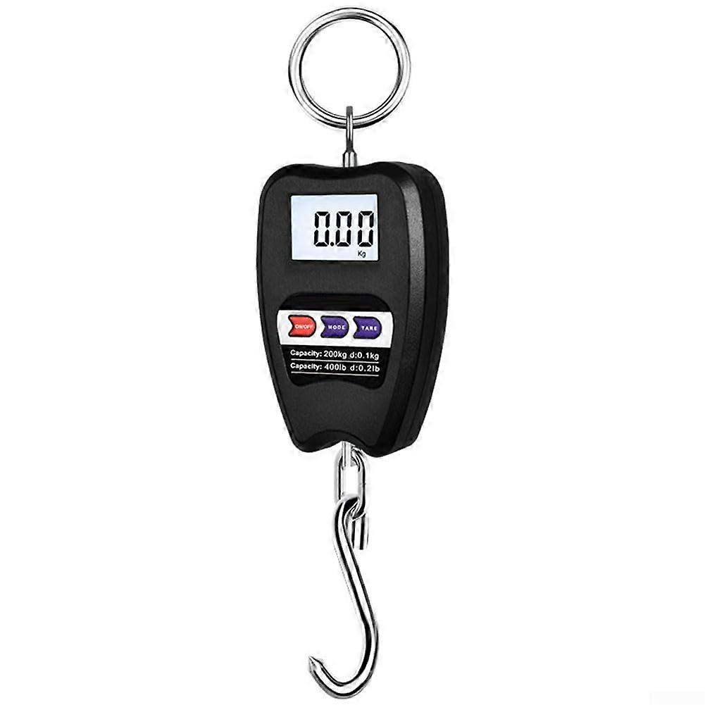 Digital Hanging Scale 200kg Capacity, Aluminum Housing, LED Display, Multiple Unit Conversion, Steel Hook, Black