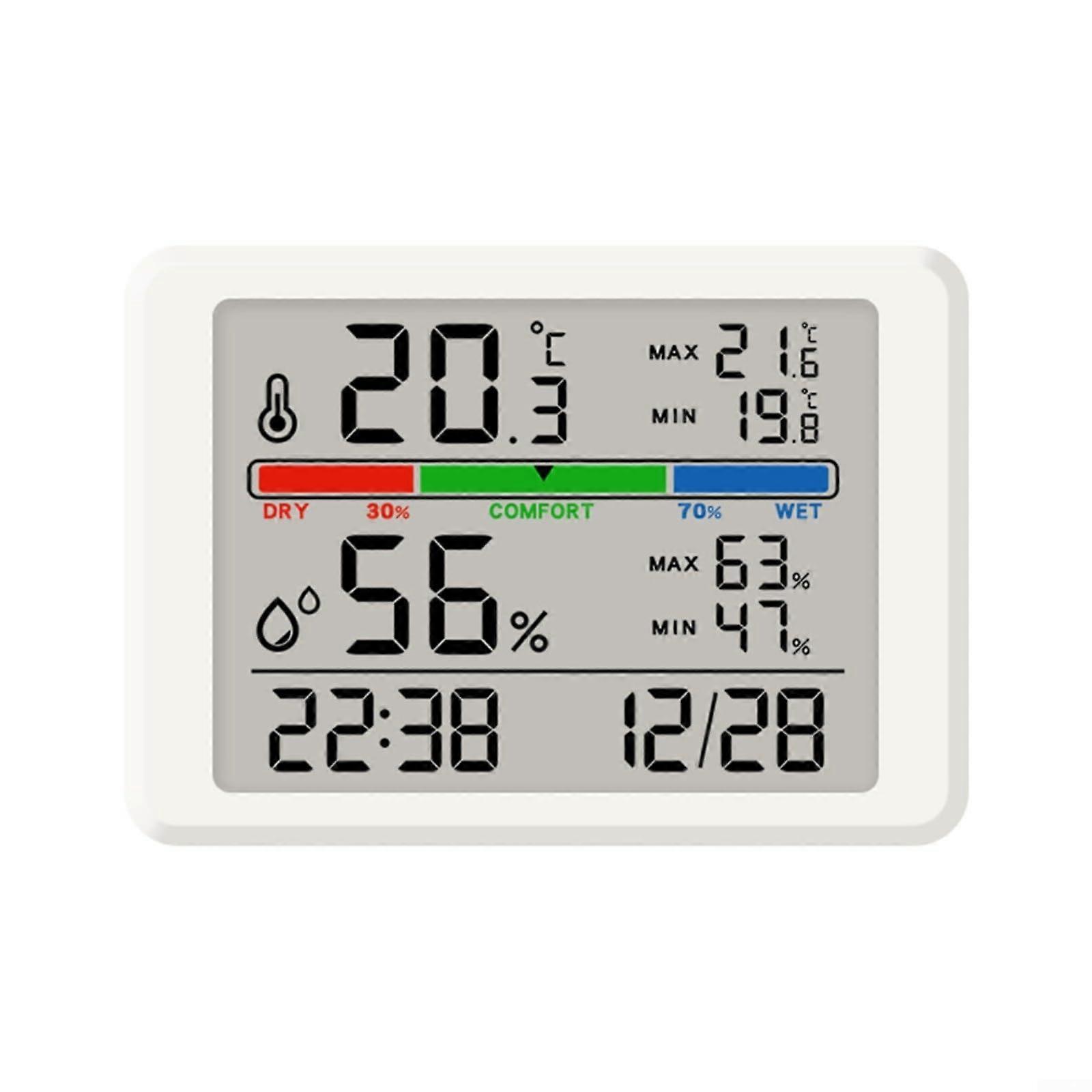LCD Digital Thermometer Hygrometer Clock with Magnetic Back MAX/MIN Tracking for Indoor Temperature Monitoring (White 2310)