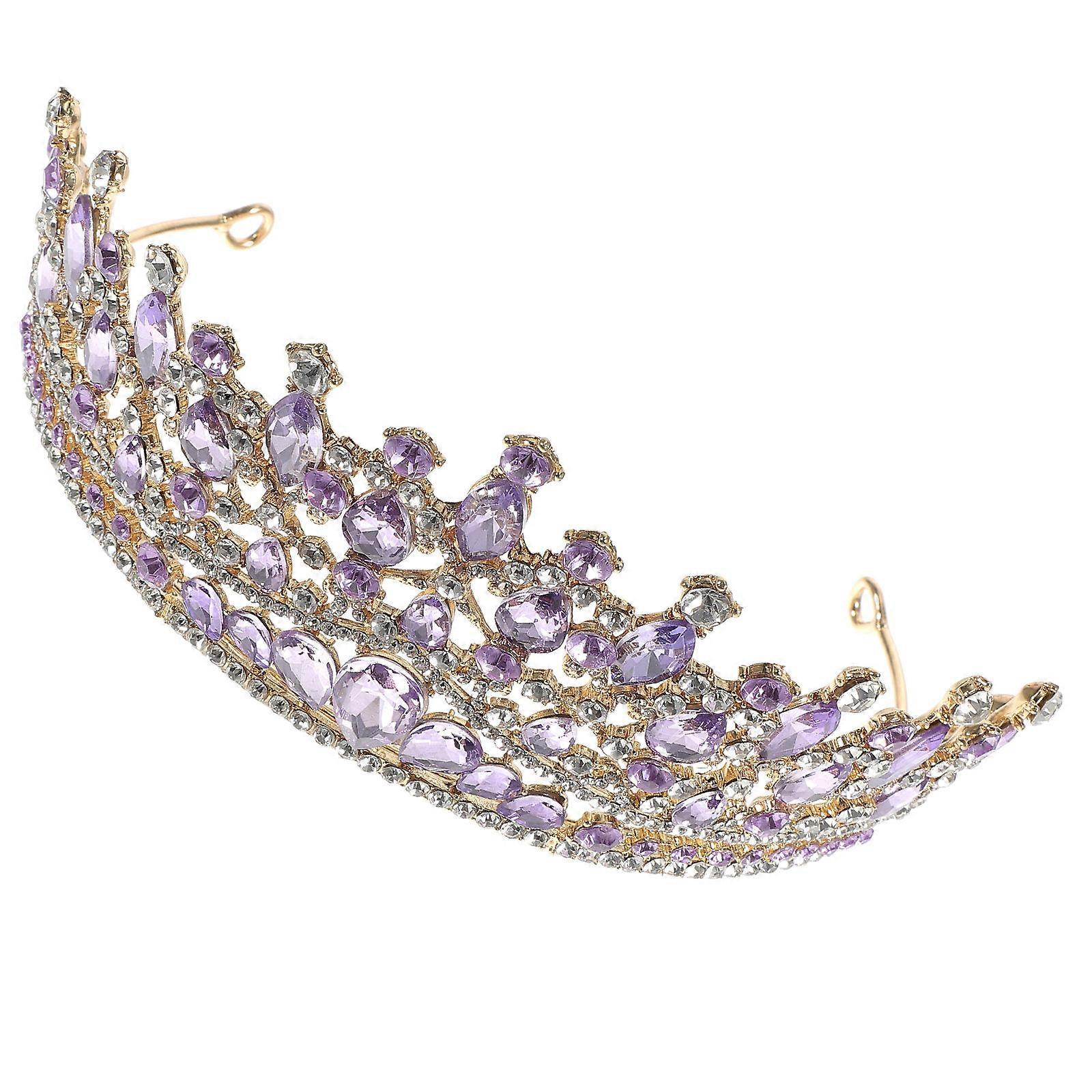 Purple Decorative Crown with Rhinestones for Wedding Party Use Adds Charm to Your Big Day