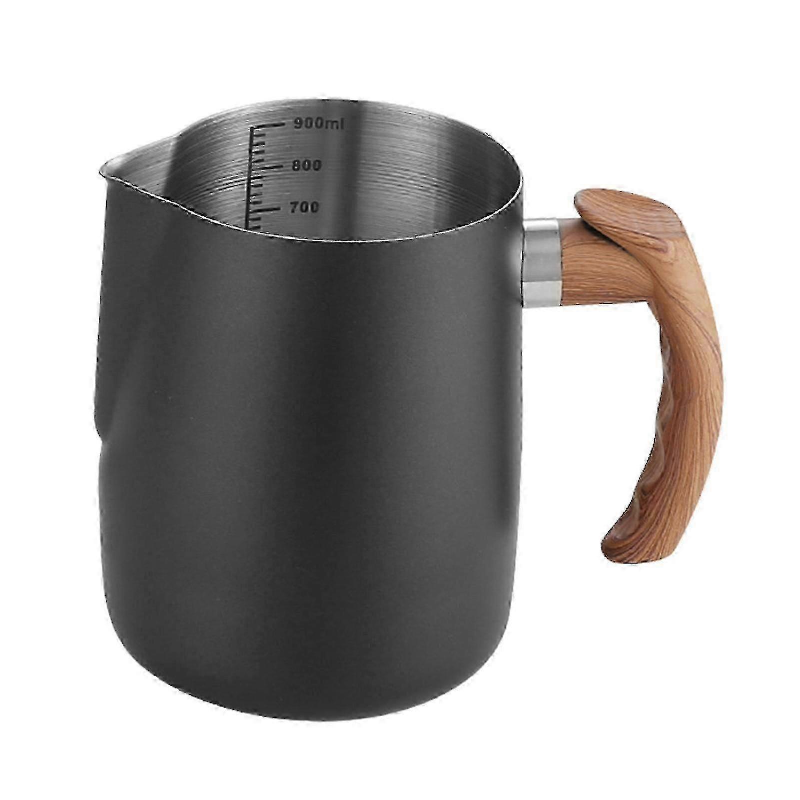 600ML, 900ML & 1000ML Stainless Steel Latte Art Cup with Handle for Home Use - Black Coffee Milk Frothing Pitcher