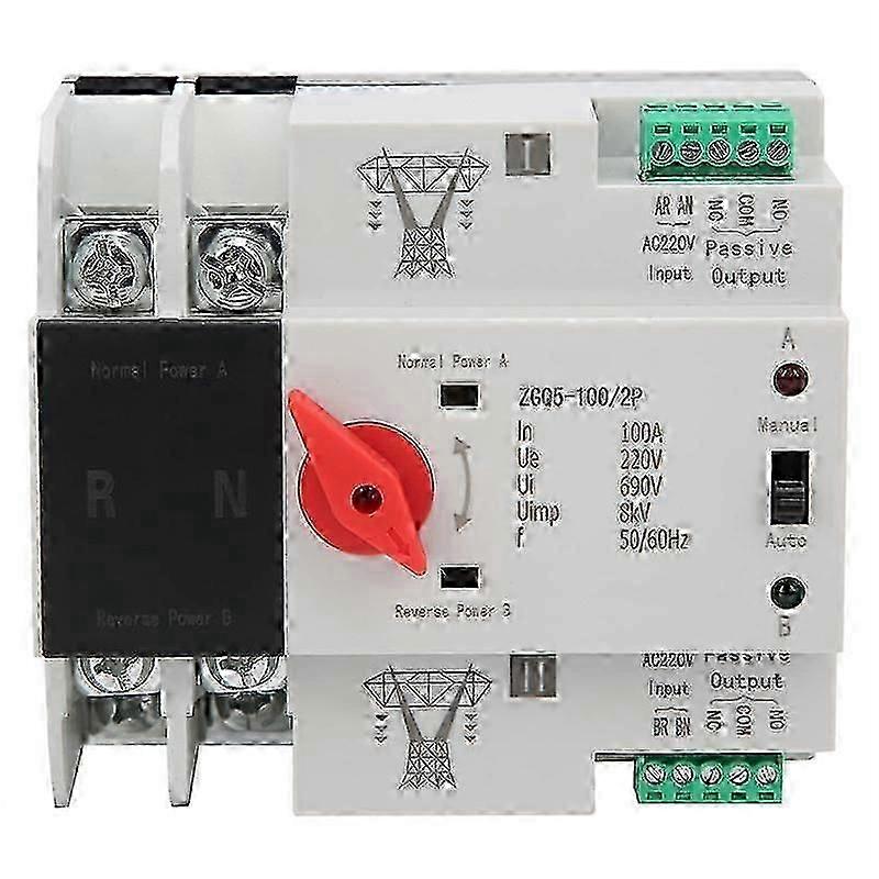 220V ZGQ5-100 2P Dual Power Automatic Transfer Switch with 2-Way Transmission Switching Function
