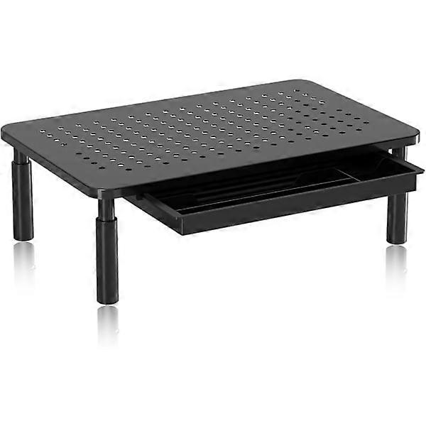 Screen Stand with Drawer, Height Adjustable PC Monitor Riser for Desk with Mesh Platform for Laptop