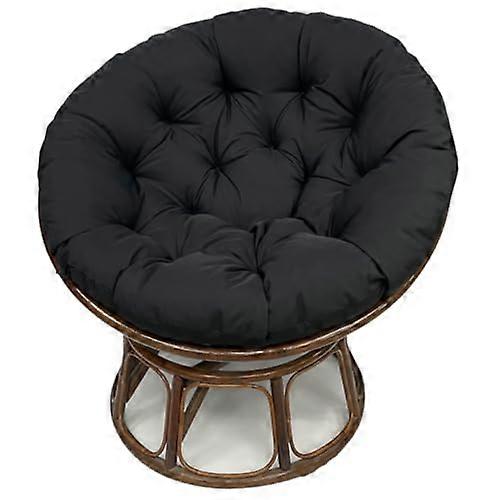 Waterproof Thick Overstuffed Round Papasan Chair Cushions, WipeClean Surface, 110x110cm Black, Fixing Straps