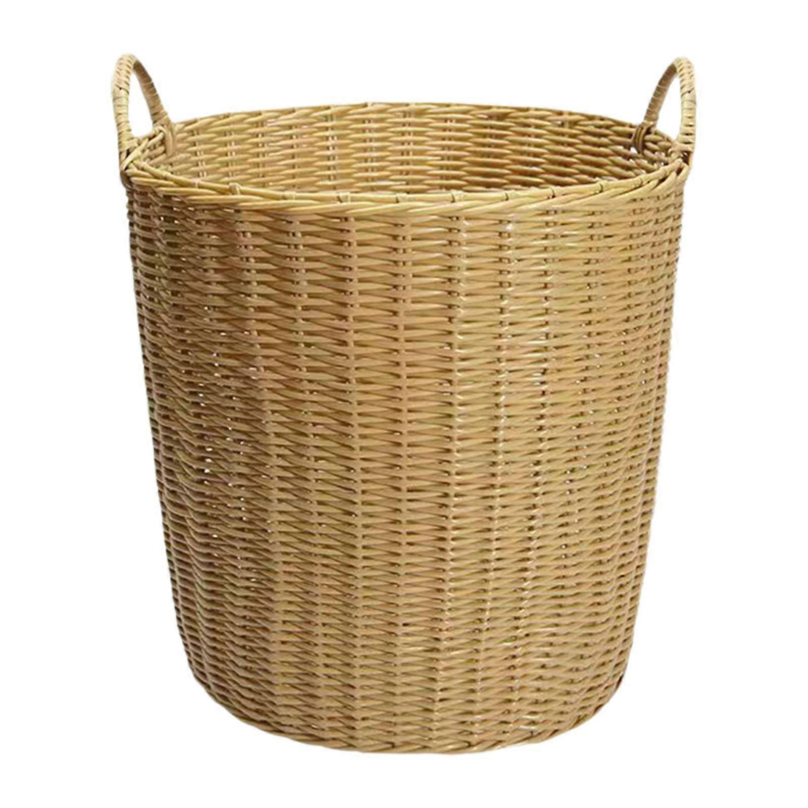 Imitation Rattan Basket Toys Bin with Handle, Handmade Woven Basket Laundry