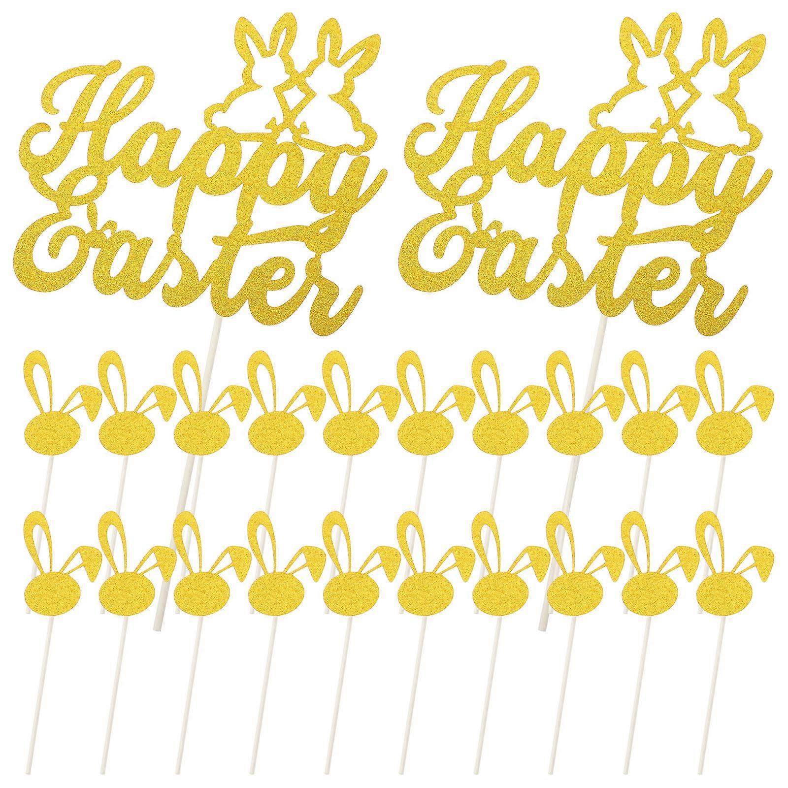 Golden Paper Easter Cake Picks for Decoration Use 1Set Cartoon Easter Cake Picks