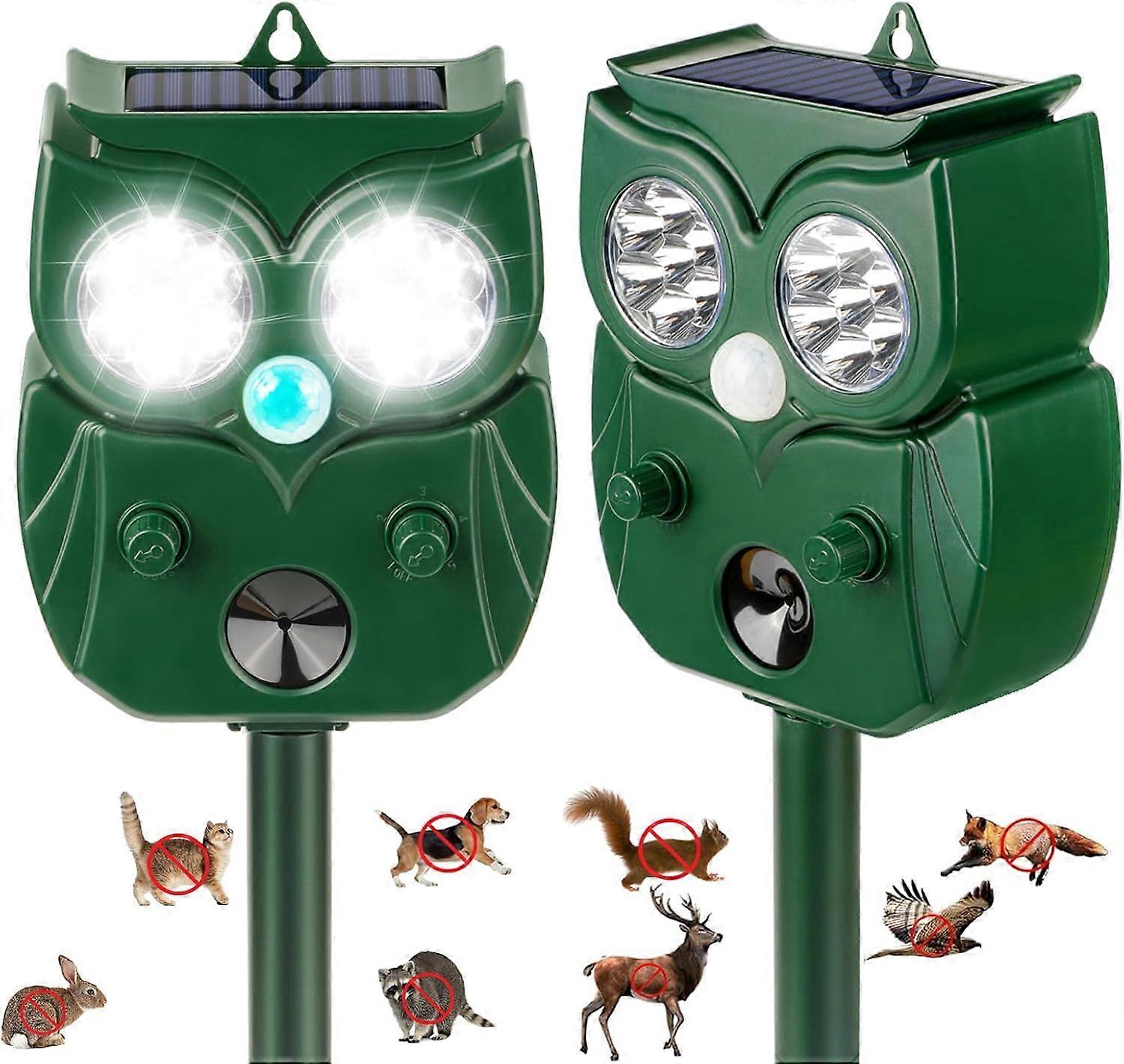 Solar Animal Repellent 2Pack Ultrasonic Deterrent With PIR Sensor And Flash Light 5 Modes Outdoor Yard Lawn Garden