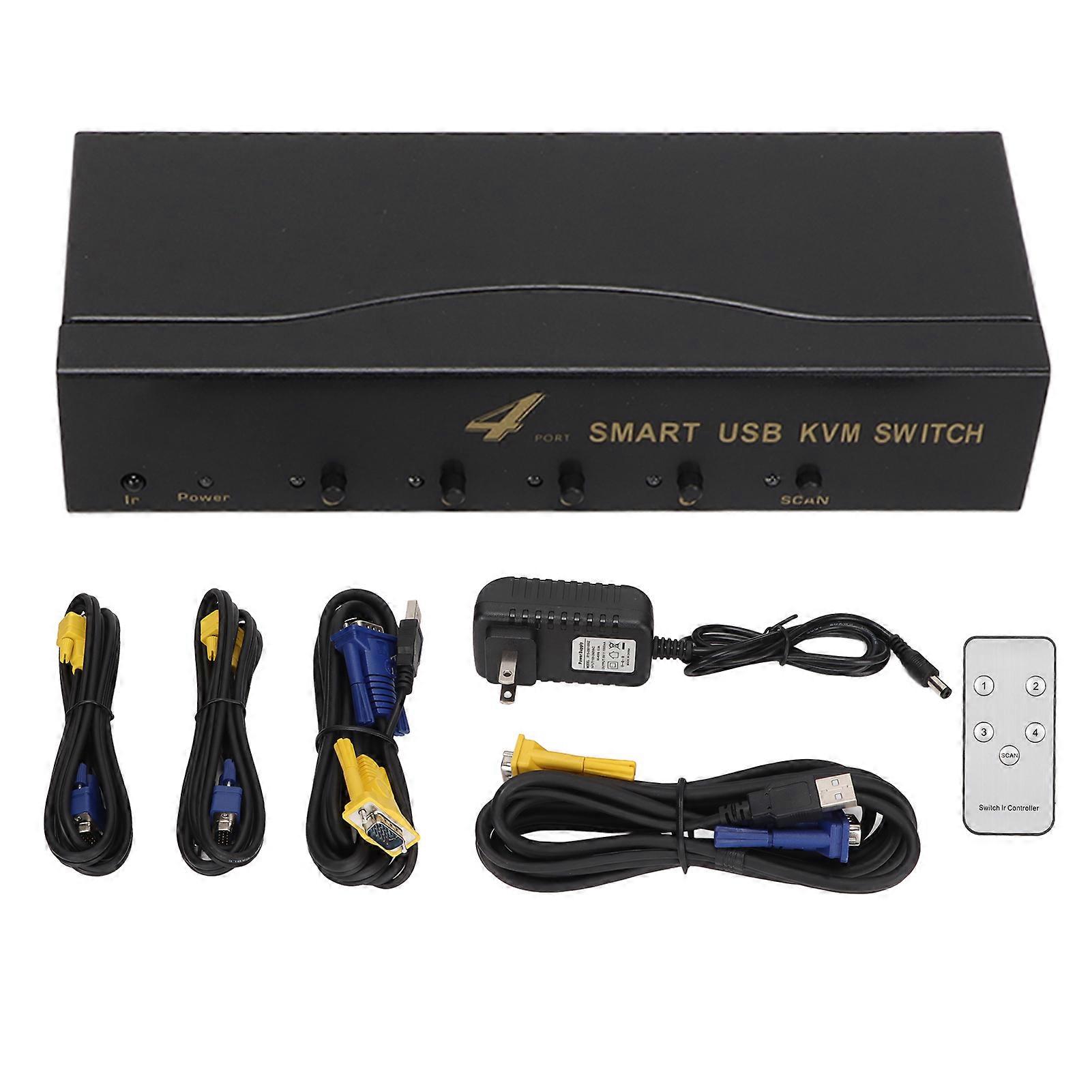 VGA KVM Switch 1920x1440 Resolution 4 USB Ports 2 Modes US Plug for Multiple PCs