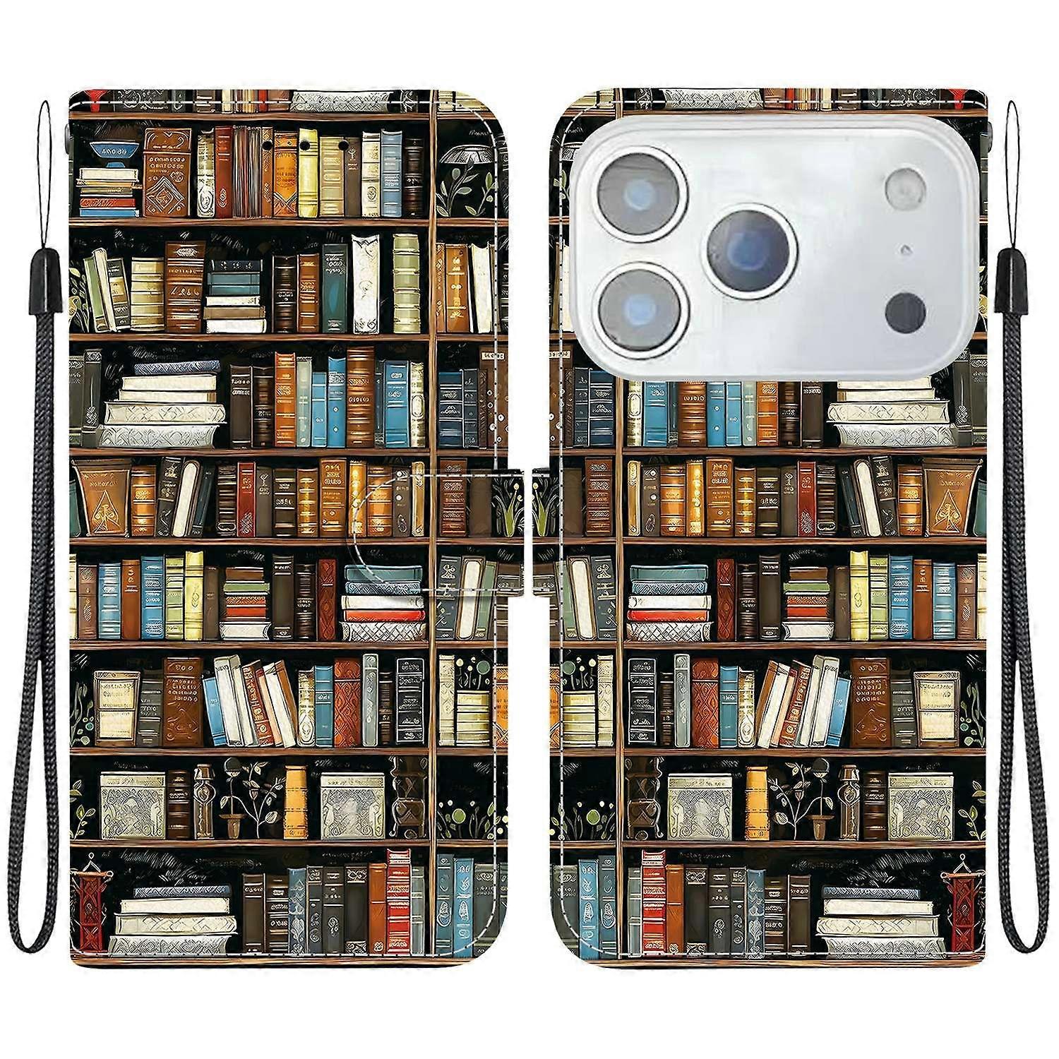 For iPhone 17 Pro Max Leather Case Stand Wallet Pattern Printing Phone Cover with Wrist Strap
