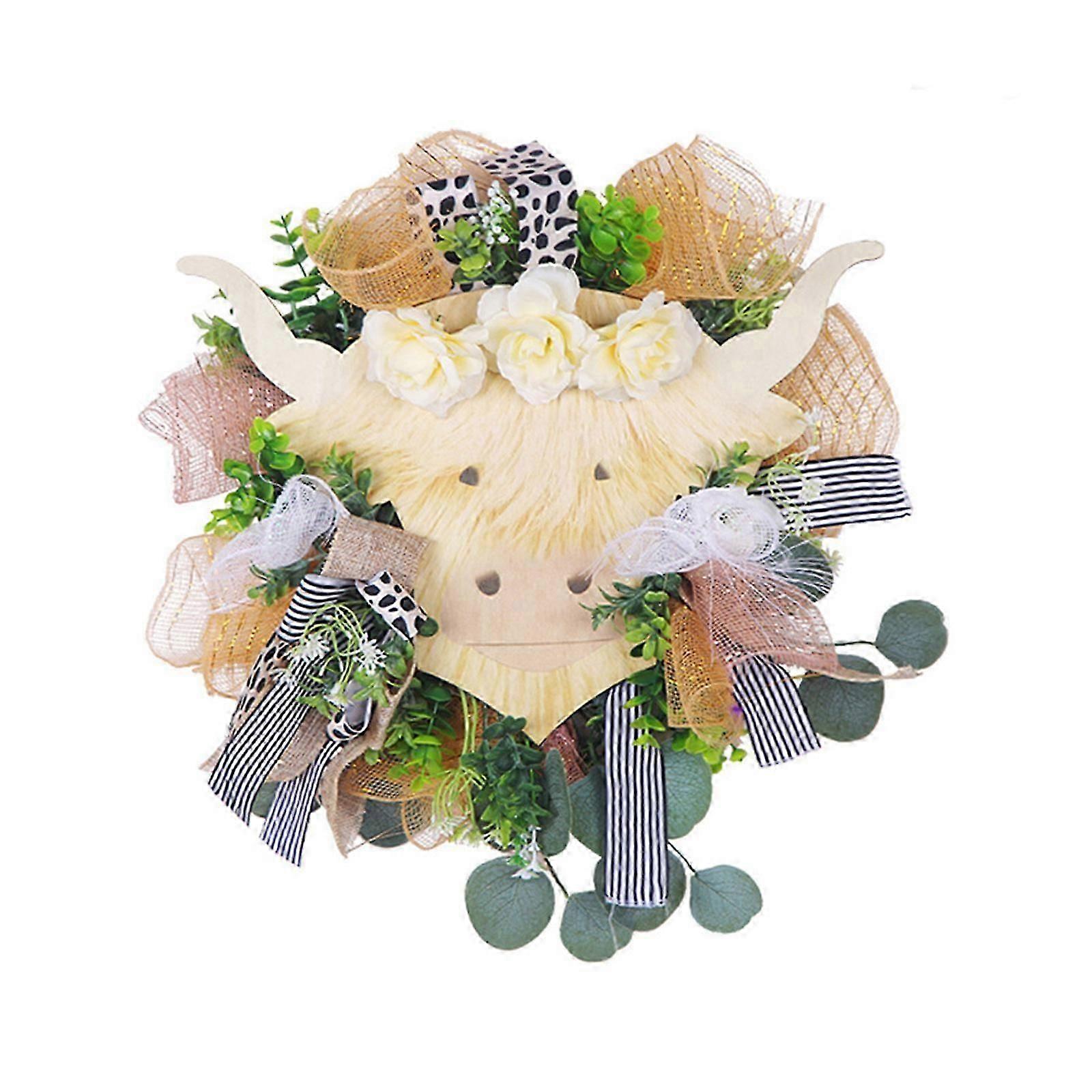 Versatile Highland Cow Wreath for All Occasions, 45CM