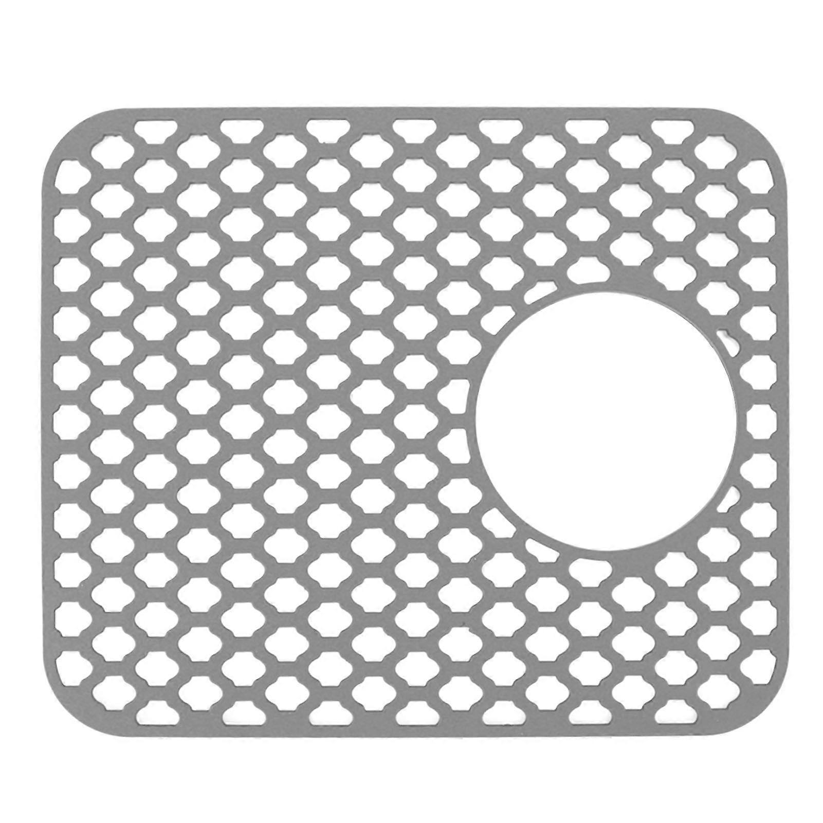 Sink Mat Silisone Protector with Side Drain Hole Anti Slip Scratch Easy Maintenance Sink Grid for Kitchen Home Grey