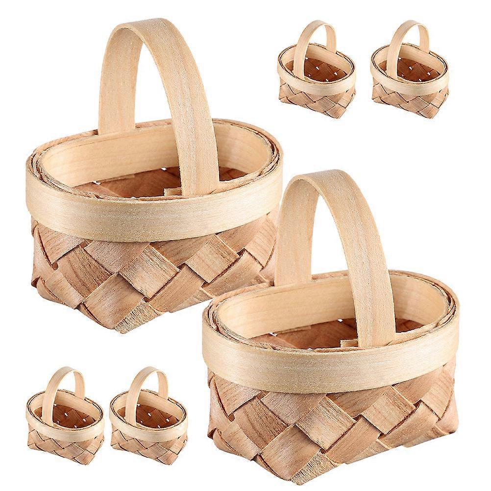 Mini Wooden Baskets Handwoven for Storage Use 6Pcs Decorative Baskets