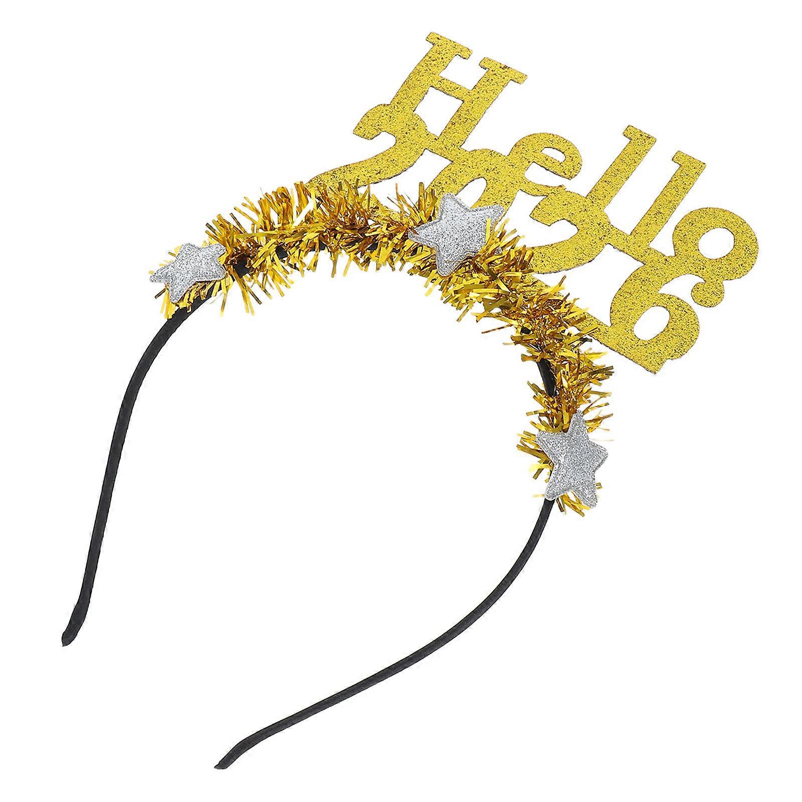 Hello 2026 New Year Headwear Headband for Party 2Pcs Golden Metallic Hoop