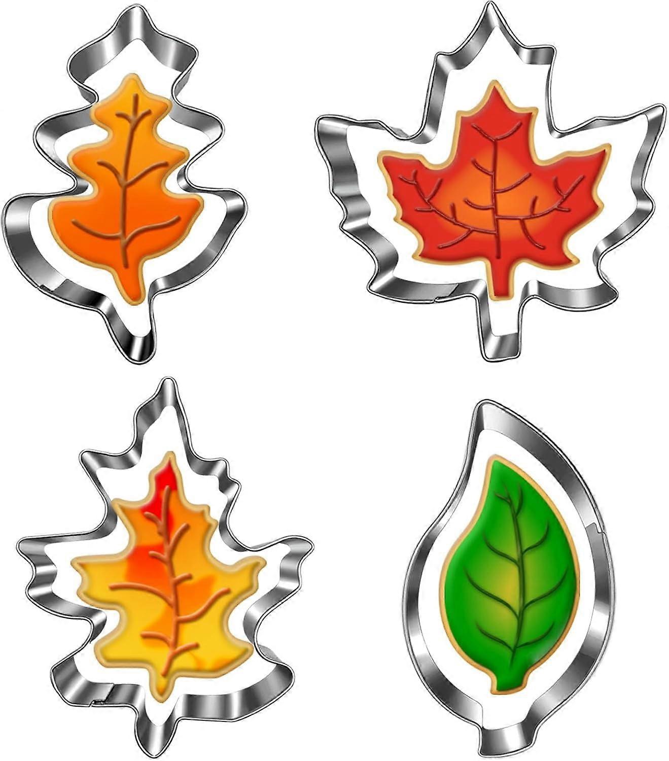 Fall Leaf Cookie Cutter Set-4 Piece-Maple Leaf, Oak Leaf, Leaf Shapes-Diswasher Safe-Fall Holiday Cookie Cutters Shapes for Baking