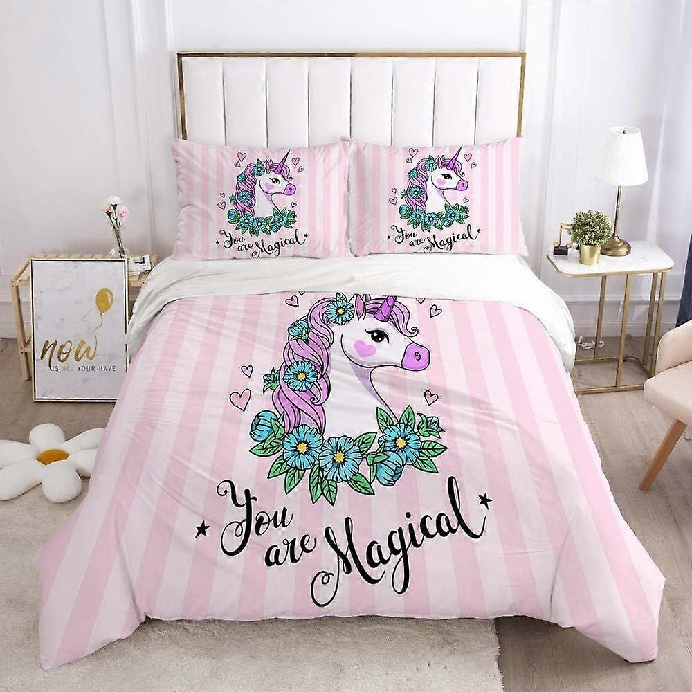 s280 Double Duvet Quilt Cover Bedding Set Pillowcases 3D - Cartoon Animal Unicorn 2 Piece Pillow Cover And 1 Piece Badding With Zipper Closure Soft Ea