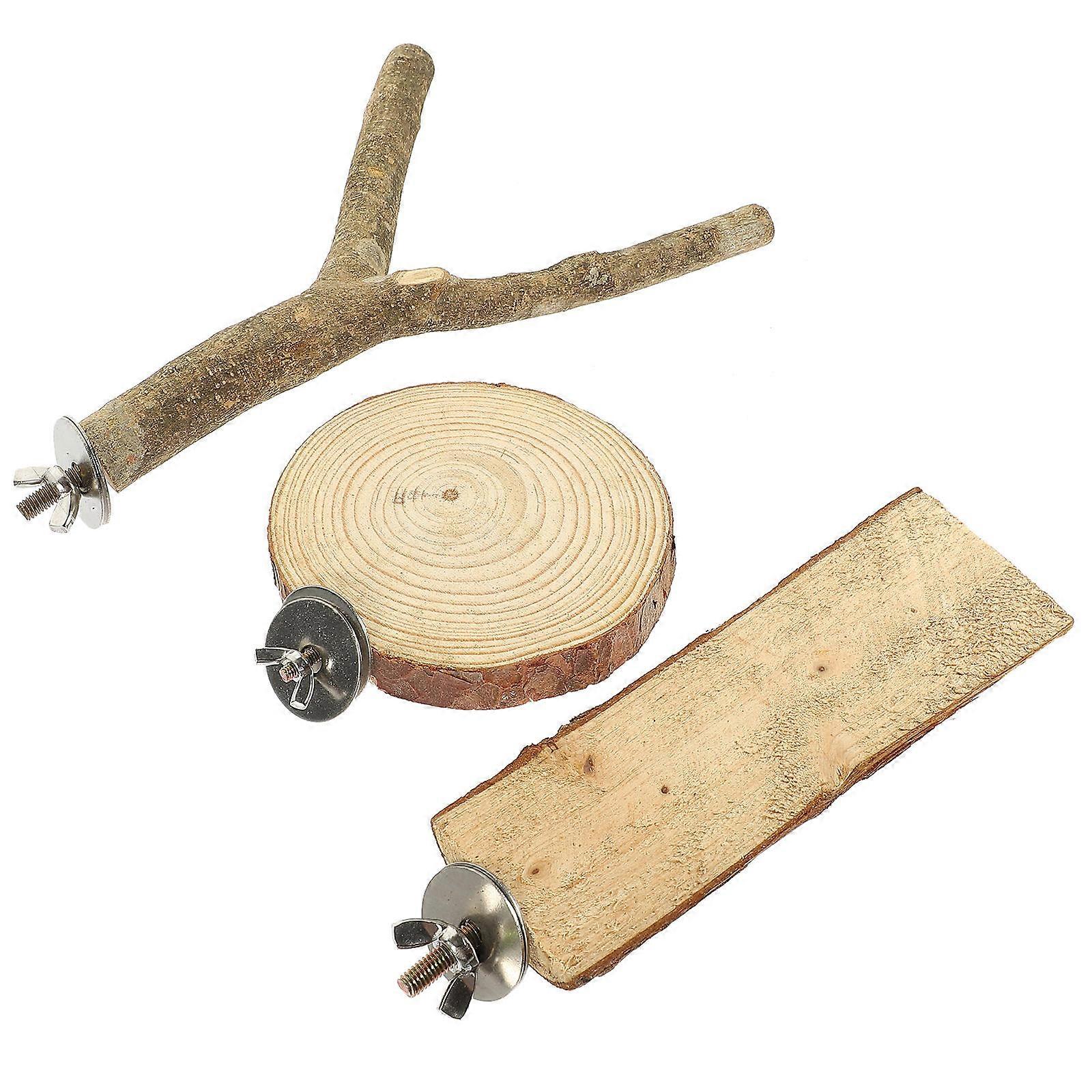 Cage Accessories Perch Toy 3Pcs Natural Wood Perches For Cockatiels Lovebirds And Parrots Khaki Color For Foot Exercise And Resting
