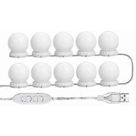 Kit d’éclairage miroir LED pour coiffeuse, avec 10 ampoules réglables, 10 luminosité et 3 modes d’éclairage, type USB, blanc