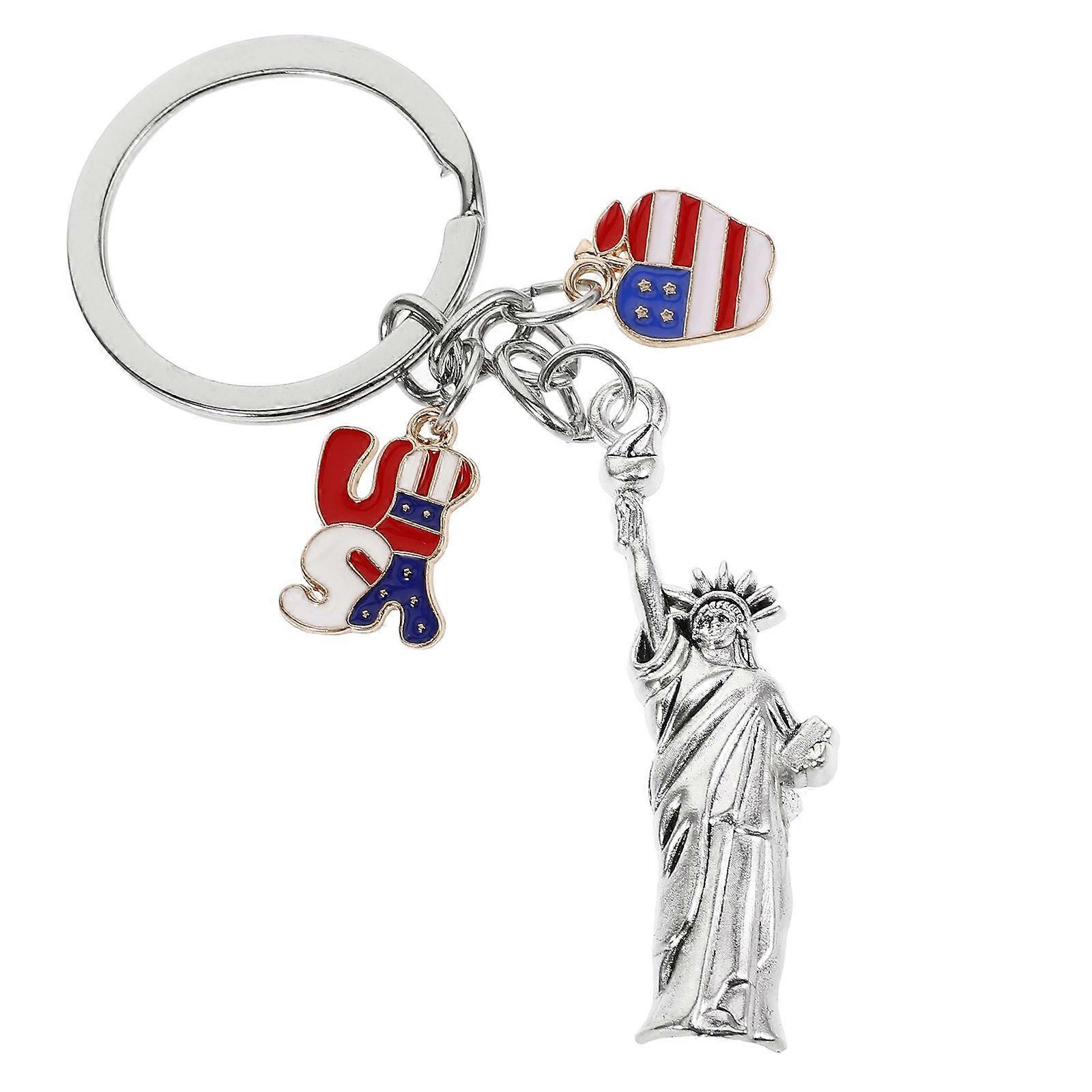 USA Flag Keyring Pendant 3Pcs Key Chain Souvenir Collection Rectangular Shape Practical Functionality
