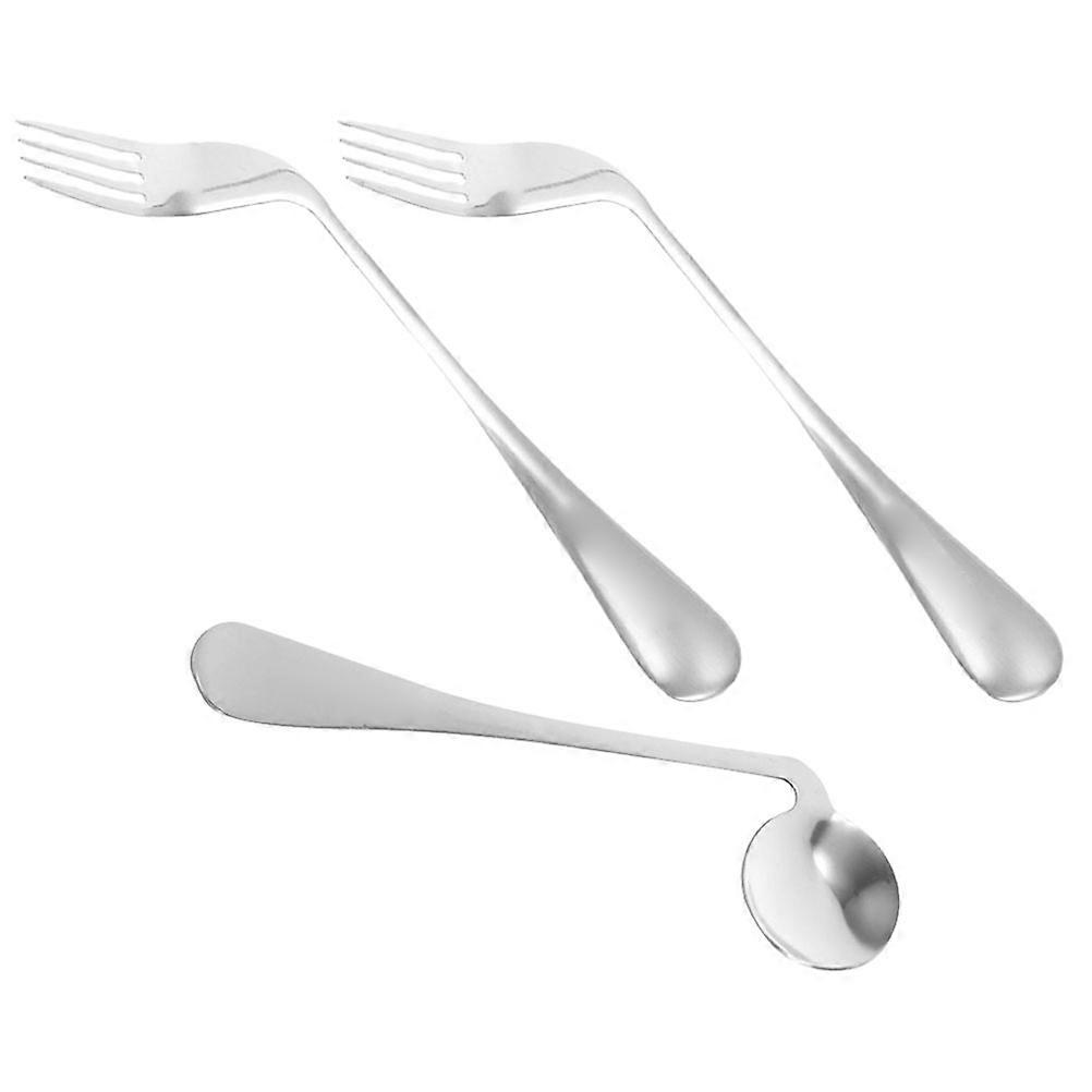 3Sets of Stainless Steel Angled Spoon and Fork for Feeding Eating