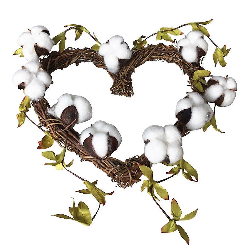 Decorative Heart Shaped Wreath Artificial Cotton for Decoration 2Pcs