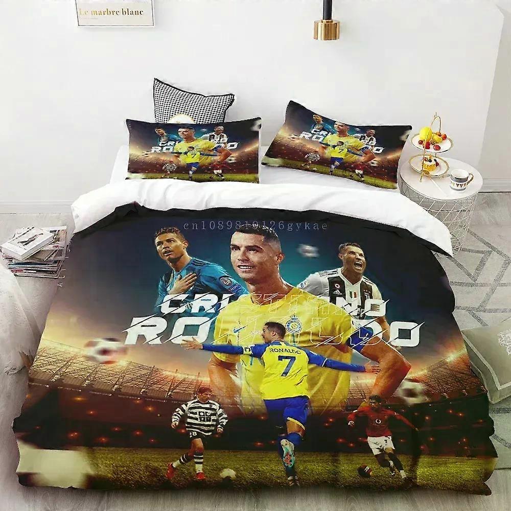 klsnx554 Fotbollsstjärnan R-Ronaldos sängkläder set 2/3 delar Fotbollsspelare CR7 Påslakanset Pojkar Flickor Twin Queen Size Påslakan Örngott