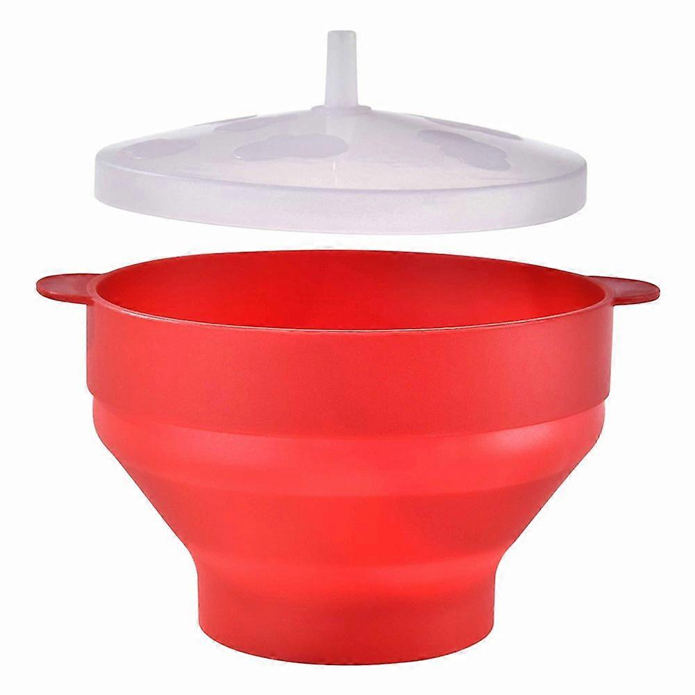 Foldable Oven Bowl Popcorn Bowl Round Portable Popcorn Bowl with Lid for Home Use Red