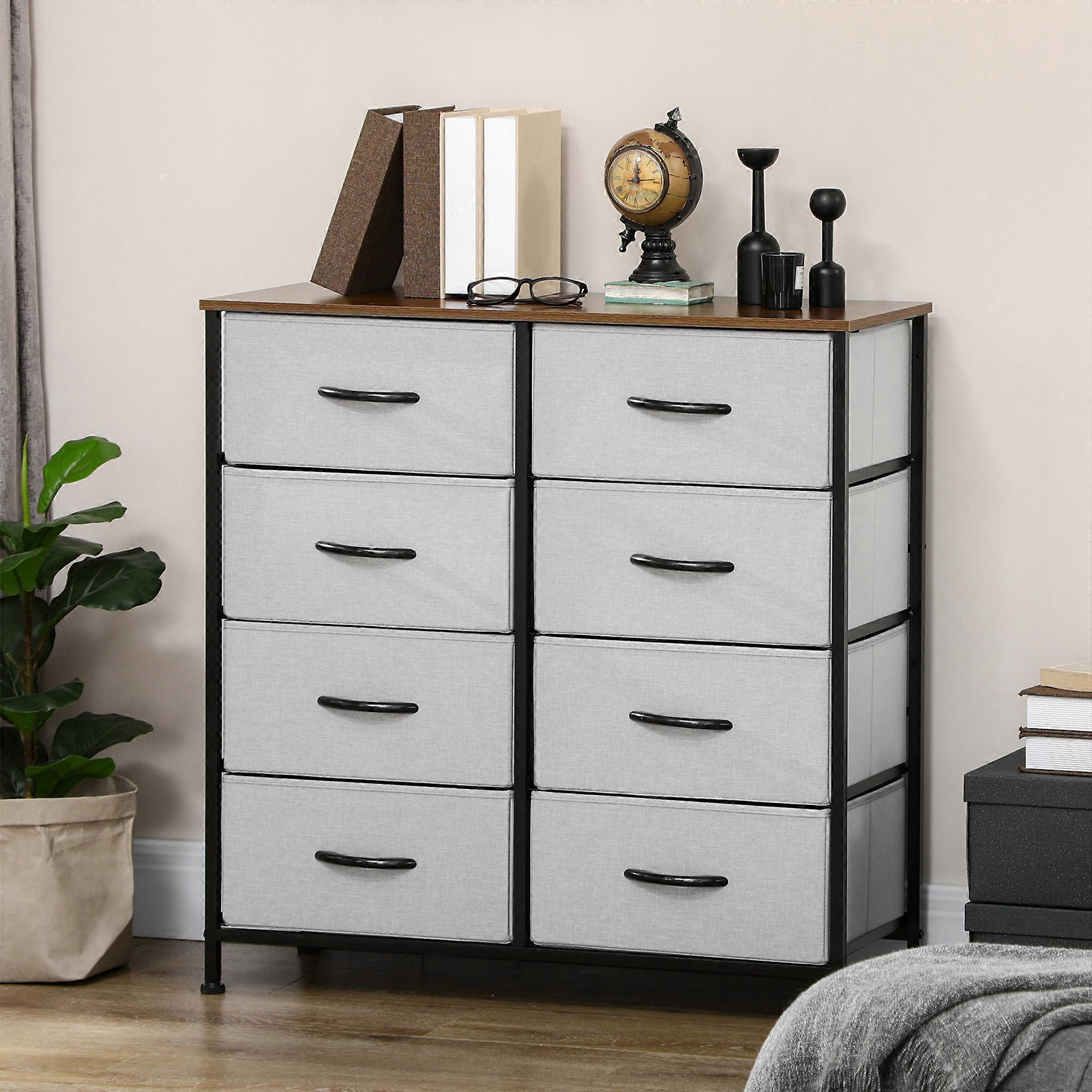 Gray HOMCOM 8-Drawer Dresser Foldable Fabric Worktop Multi-Functional