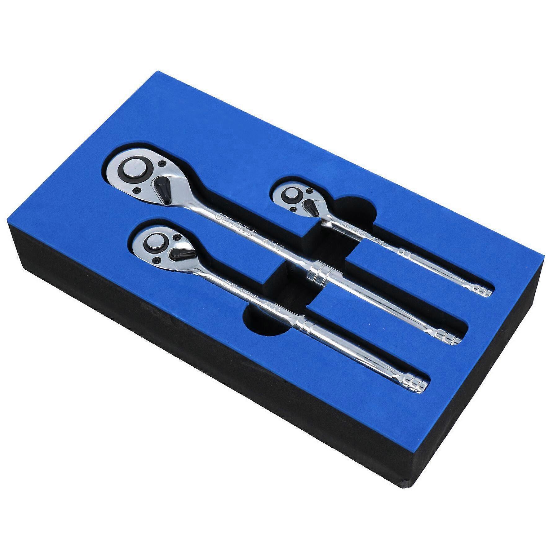 3pc Mixed Drive Ratchets 72 Teeth Quick Release Socket Drivers 1/4" 3/8” 1/2"