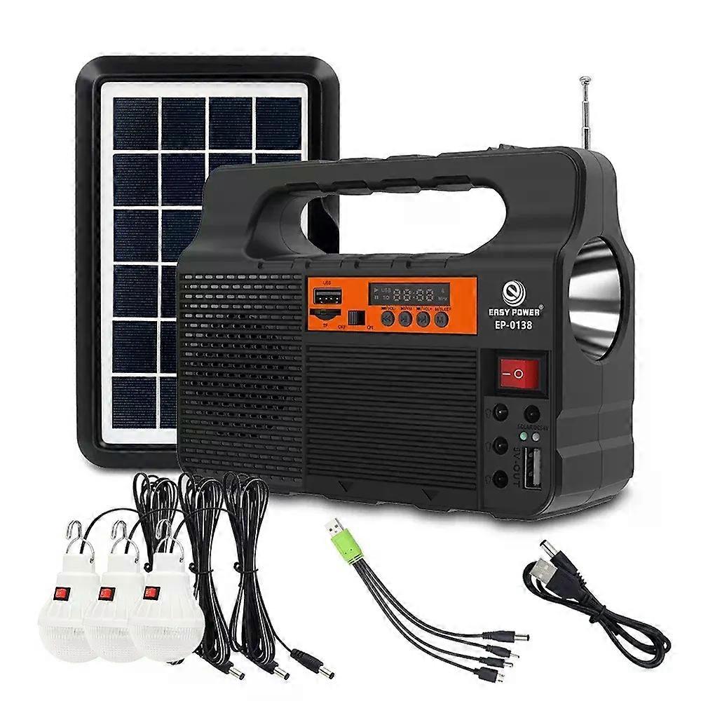 Portable Solar Lighting Flashlight with 3pcs LED bulbs Power Supply System USB/TF Card Playback bluetooth Speaker Radio