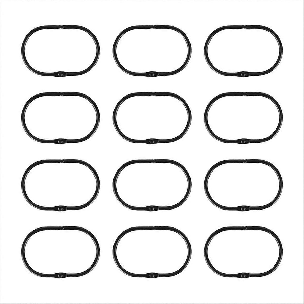 12 Pcs Open Shower Curtain Hook Rings Oval Hanging black