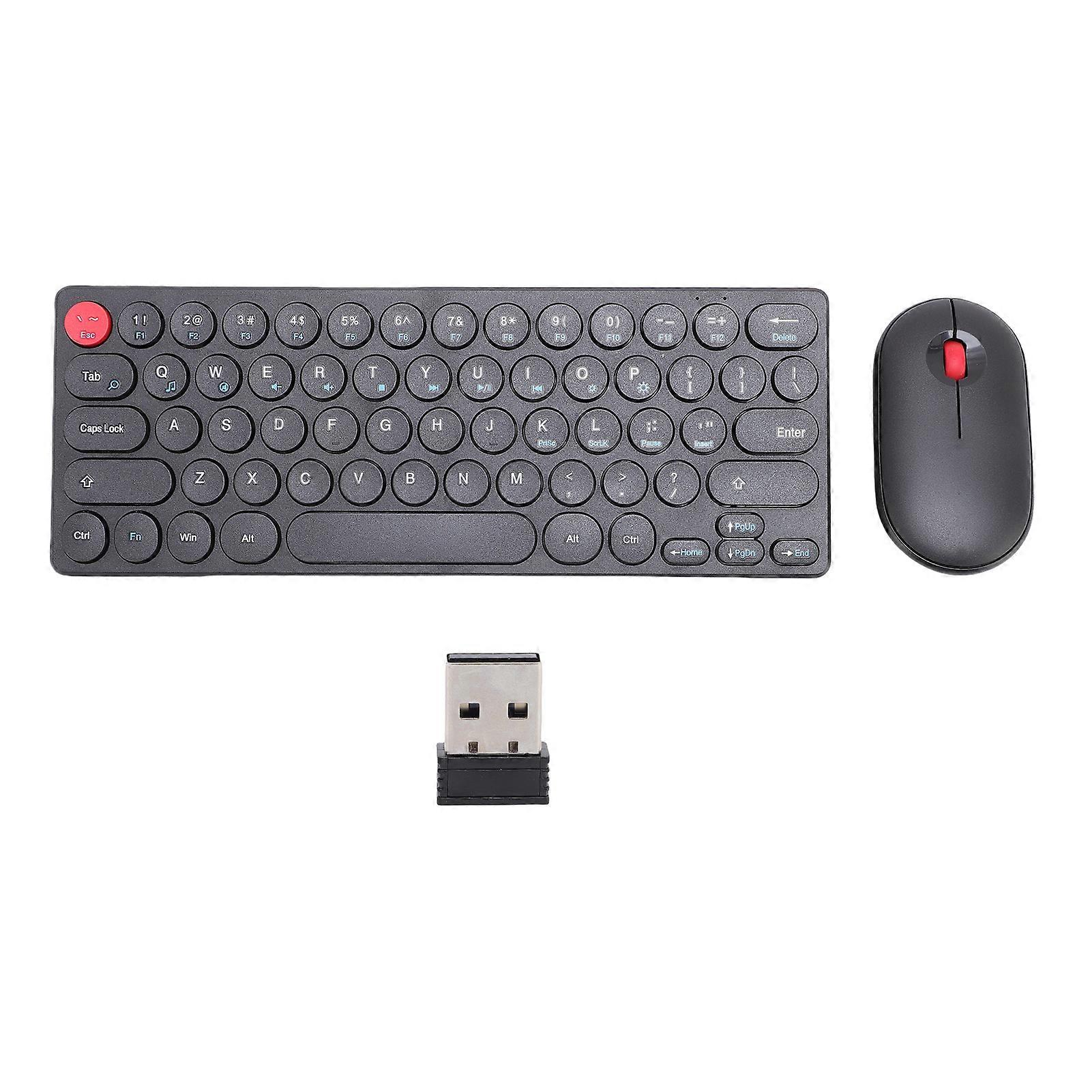 Wireless Keyboard Mouse Combo Retro 64 Keys Auto Sleep 2.4G 1200 DPI Black Set
