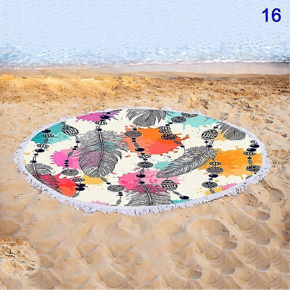Quick-dry Round Colorful Floral Print Beach Towel with Tassel New