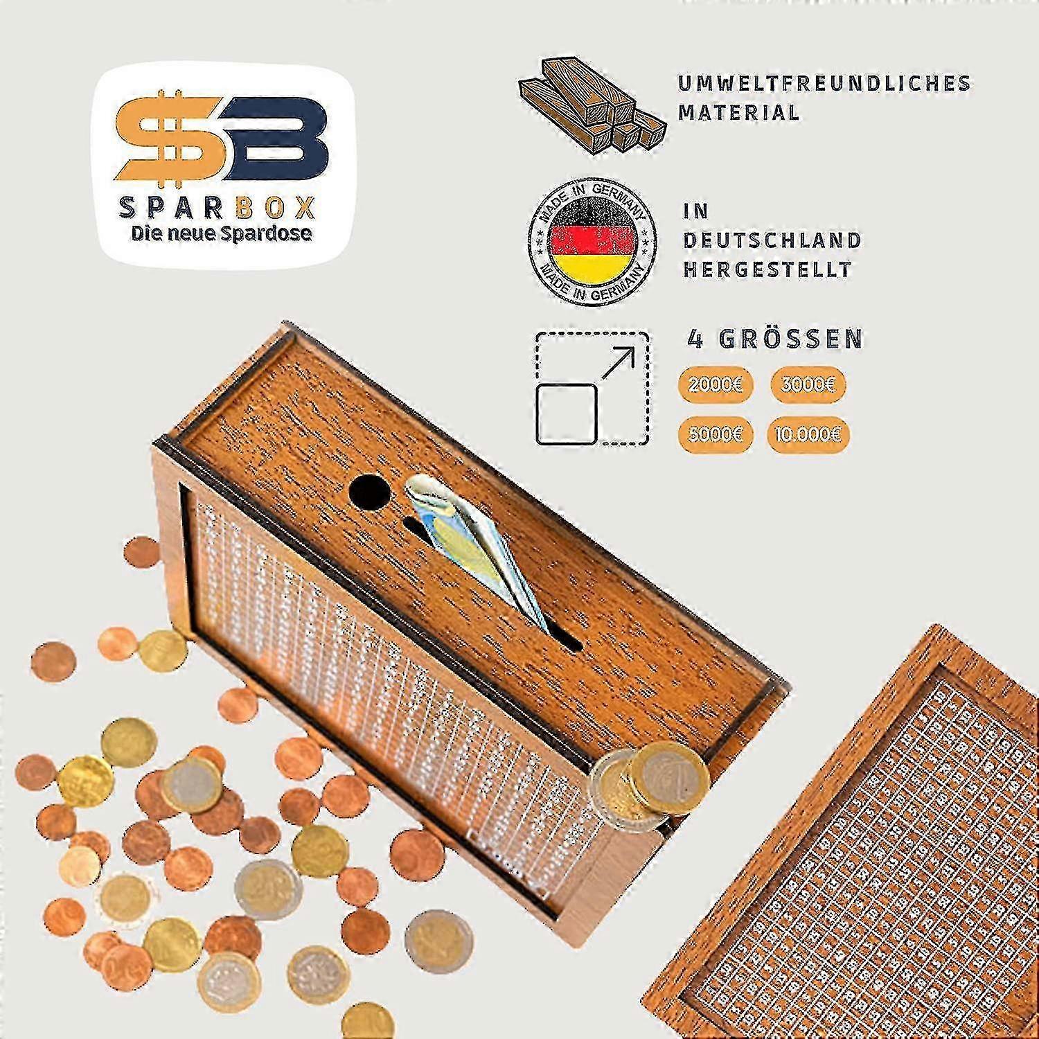 Money box for savings with tickable progress tracker